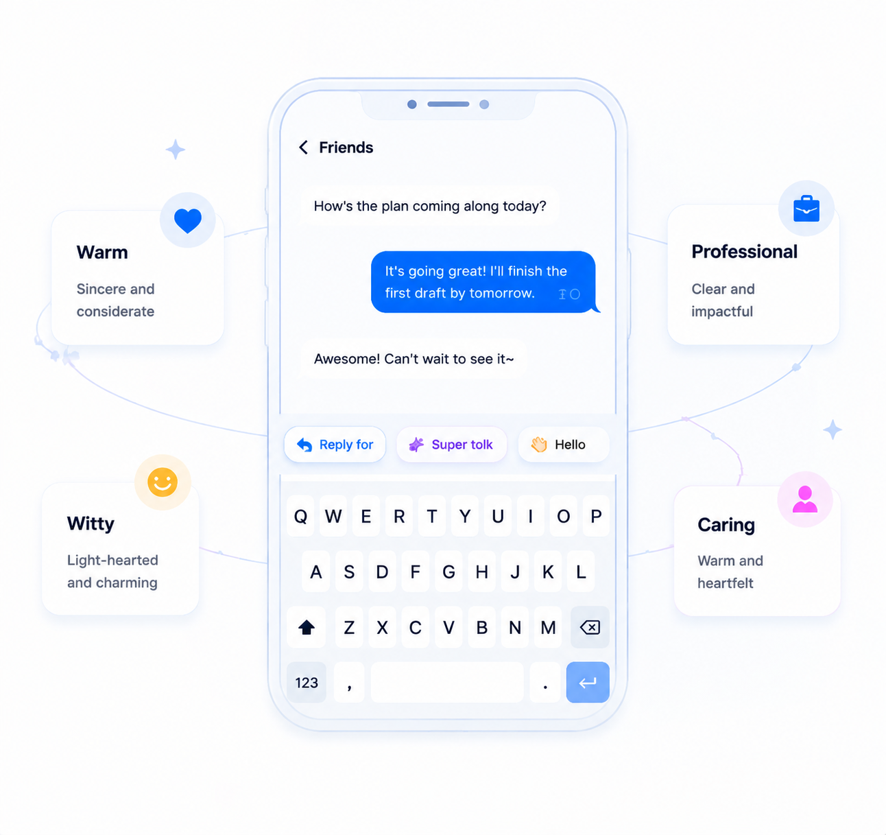 MOJIKEY AI keyboard conversation interface on a smartphone